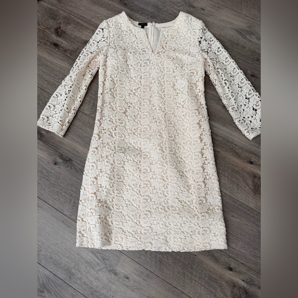 Talbots Cream Lace Long Sleeve Dress